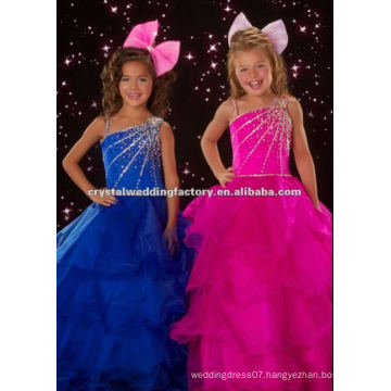 2012 lovely one shoulder beaded ruffles blue and fuschia pageant flower girl dresses CWFaf4203